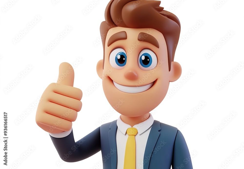 A cartoon character of an office worker in a suit, smiling and giving a thumbs up, against a white background A cartoon character of an office worker in a suit, smiling and giving a thumbs up, against a white background