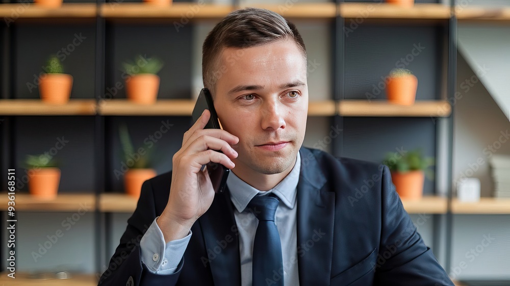 Business Mann Im Anzug Und Krawatte Am Telefon Business Mann Im Anzug Und Krawatte Am Telefon