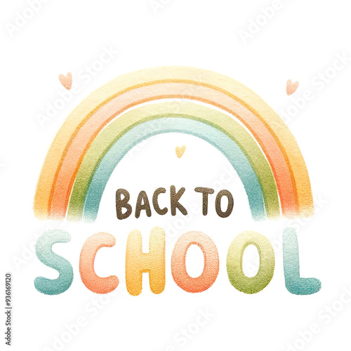 Colorful watercolor illustration with a rainbow and 'Back to School' text, perfect for welcoming students and teachers to a new school year.