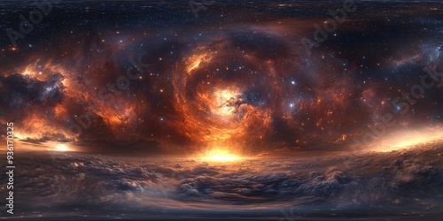 Fototapeta Naklejka Na Ścianę i Meble -  Nebula HDRI. Deep Space Background with Star Field, Nebula, and Sky in 360 Degree Panorama