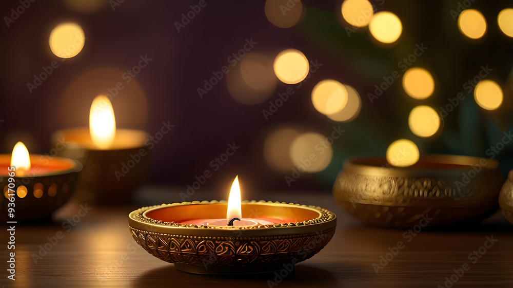 Diwali lamp element. Diwali Celebration Lighting a Sparkler Alongside Traditional Diya Oil Lamp.