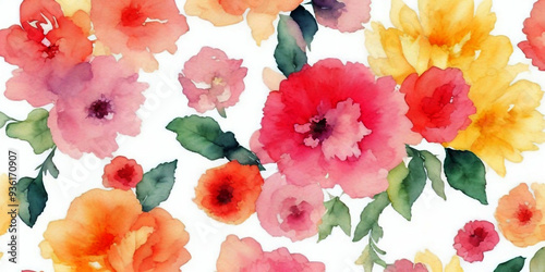 Seamless Floral Blossom Watercolor Drawing Botanical Texture Painting Flower Pattern Fabric Print Nature Background Illustration.Retro Vintage Spring Pink Color Plant Garden Painting Wallpaper Design.