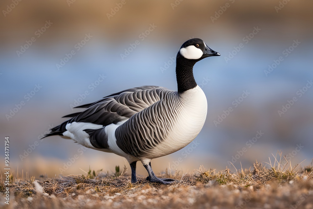 Barnacle goose bird blurry nature background, Ai Generated Barnacle goose bird blurry nature background, Ai Generated