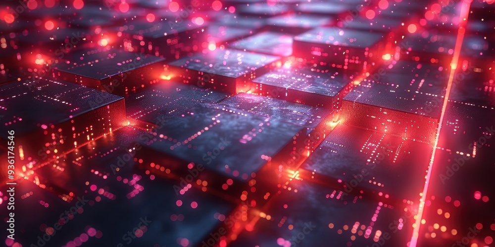 Obraz premium Abstract Glowing Grid: Red Lights