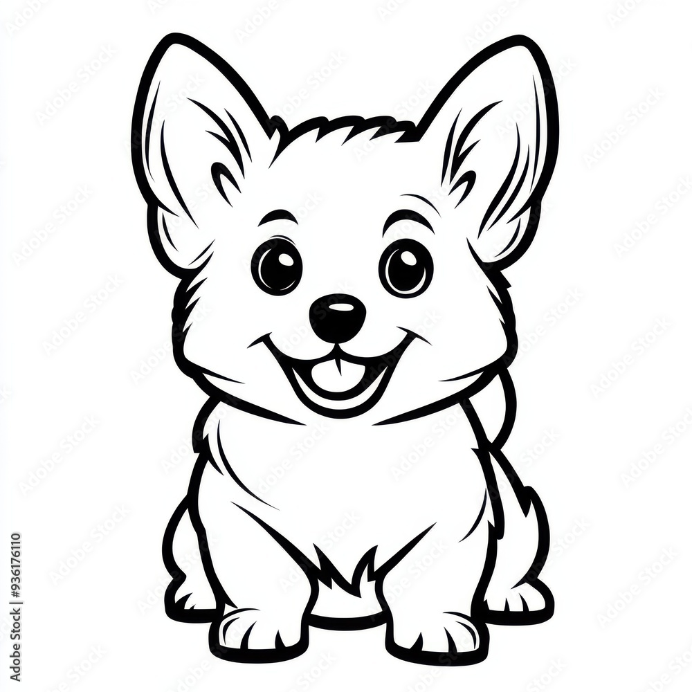 Outline illustration of a black and white corgi for drawing and coloring on white background Outline illustration of a black and white corgi for drawing and coloring on white background
