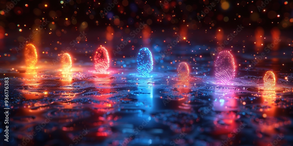 Fototapeta premium Abstract Neon Fingerprints Illuminated by Bright Lights