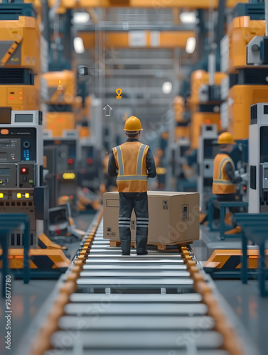 Wallpaper Mural 3D Flat Icon: Shipping Coordinator Managing Labels  Boxes in High Tech Area | Mid Shot with Automated Systems  Copy Space for Advanced Shipping Operations | Isolated on White Bac Torontodigital.ca