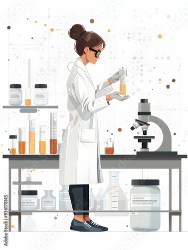 Skincare Researcher with Test Tubes and Cream in High Tech Lab 3D Flat Icon Concept for Innovative Scientific Approach to Skincare Development on White Background