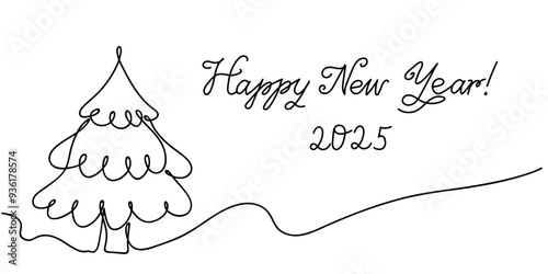 A simple new year greeting with a tree drawing celebrating the arrival of 2025