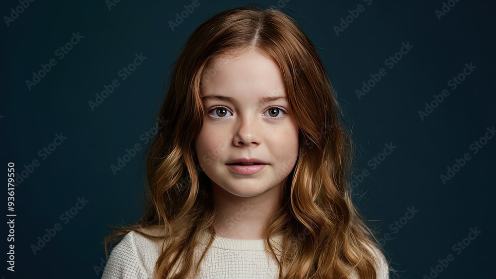 Braun Haariges Mädchen vor einem Blauen Hintergrund Braun Haariges Mädchen vor einem Blauen Hintergrund