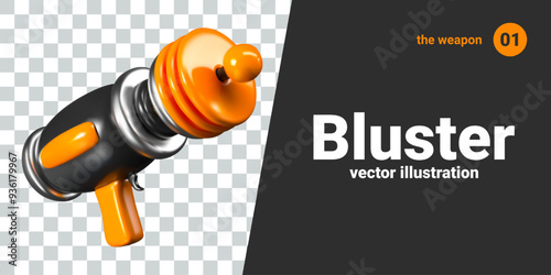Creative blaster in 3D style. Weapon number one. Element for space battle, future war