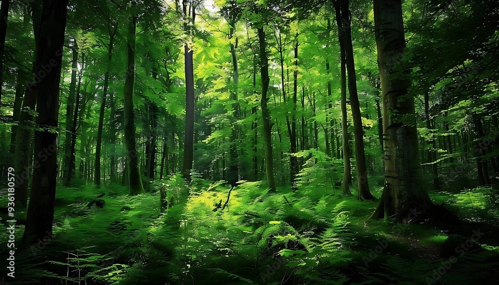 Obraz premium Aesthetic green rainforest wallpaper background