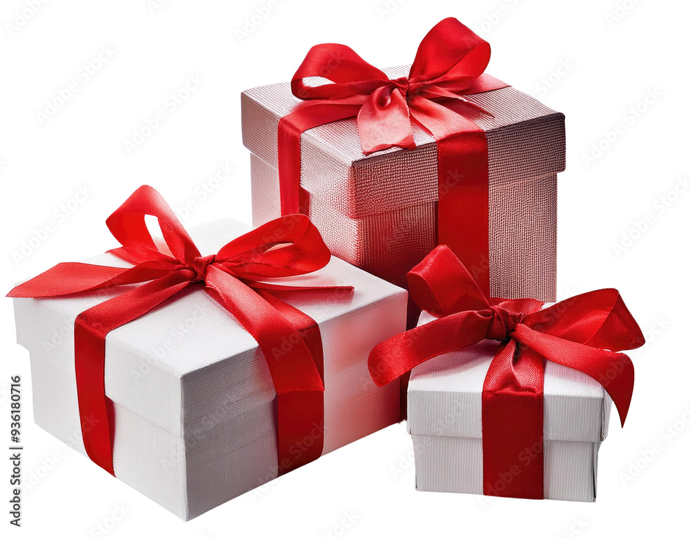 Fototapeta premium Colorful gift boxes with red ribbons, perfect for celebrations and special occasions like birthdays and holidays.