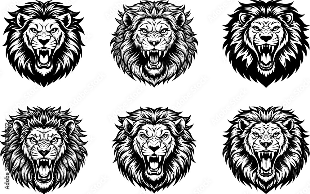 set of lion head,lion vector ,lion tatto set of lion head,lion vector ,lion tatto