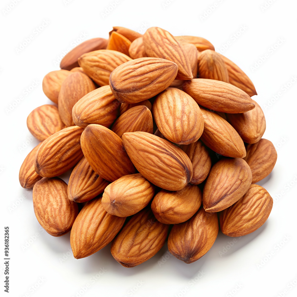 Heap of almonds isolated on white background Heap of almonds isolated on white background