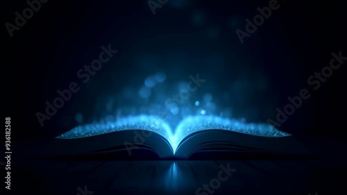 Animation of a magic book on a dark background