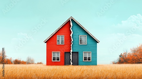 Divided House in a Field.