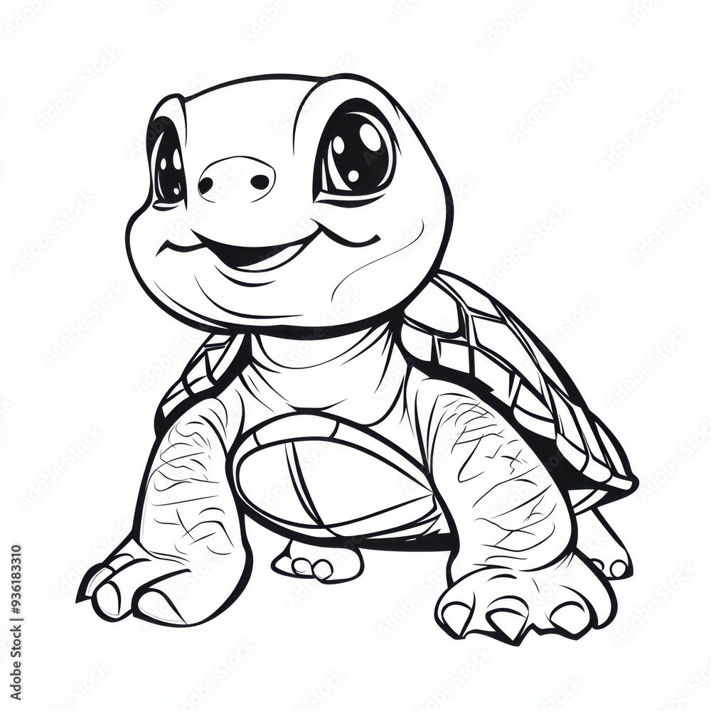 Obraz premium Outline illustration of a black and white turtle for drawing and coloring on white background