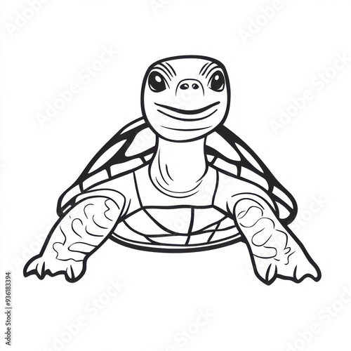 Outline illustration of a black and white turtle for drawing and coloring on white background