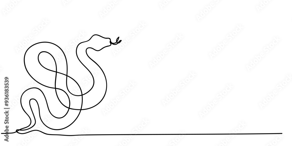 A minimalist line drawing of a snake coiling on a surface with its tongue extended A minimalist line drawing of a snake coiling on a surface with its tongue extended