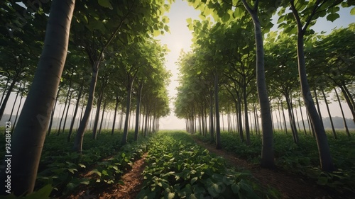 A field of tall slender gvines creating a natural canopy above the ground. photo