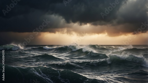 Ominous storm brewing over turbulent waters. photo