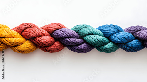 Braided rope of different colored strands representing diversity and cooperation, clean backdrop