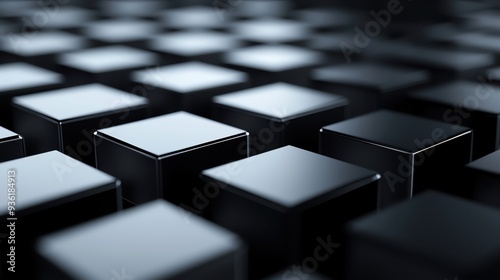 A close-up view of black cubes arranged in a grid, showcasing a modern and sleek design perfect for backgrounds or textures.