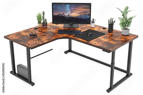 L-shaped corner desk with monitor stand Modern design
