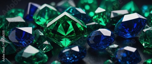 Geometric emerald green and sapphire blue jewel tones. photo