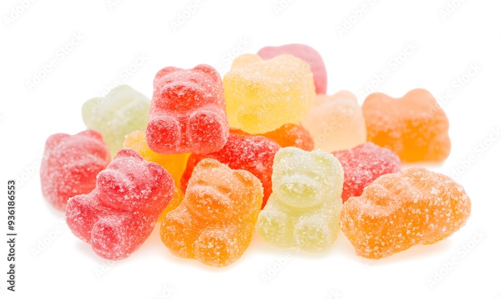 A pile of colorful gummy bears with different flavors