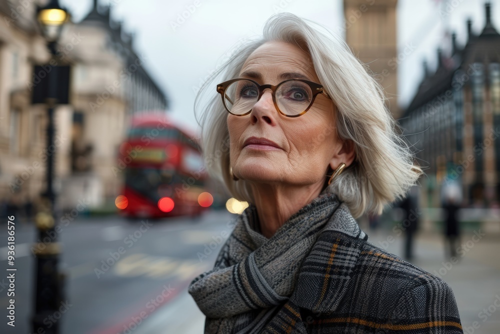 Elderly Woman in London at Dusk Elderly Woman in London at Dusk