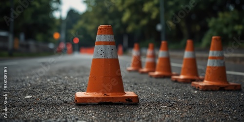 Traffic cone on the road, Roadblock or Road barrier. photo