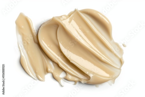 Liquid ivory foundation swatch on white background. Beige beauty makeup skin care texture cream smudge. Cosmetic make up sample isolated on white background
