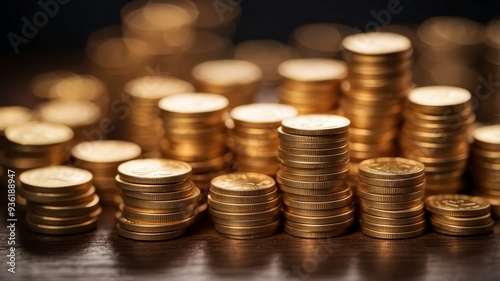 Stacks of Gold Coins Representing Wealth and Financial Success.