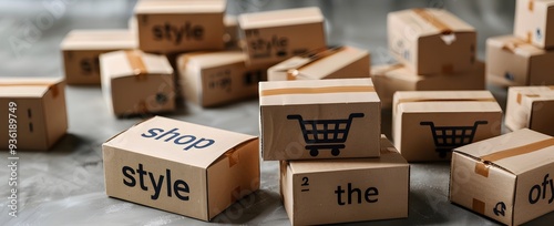 Brown Cardboard Boxes with Shop and Style Labels for Online Delivery