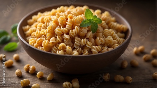 Nutritious chickpea bean fusilli pasta display.