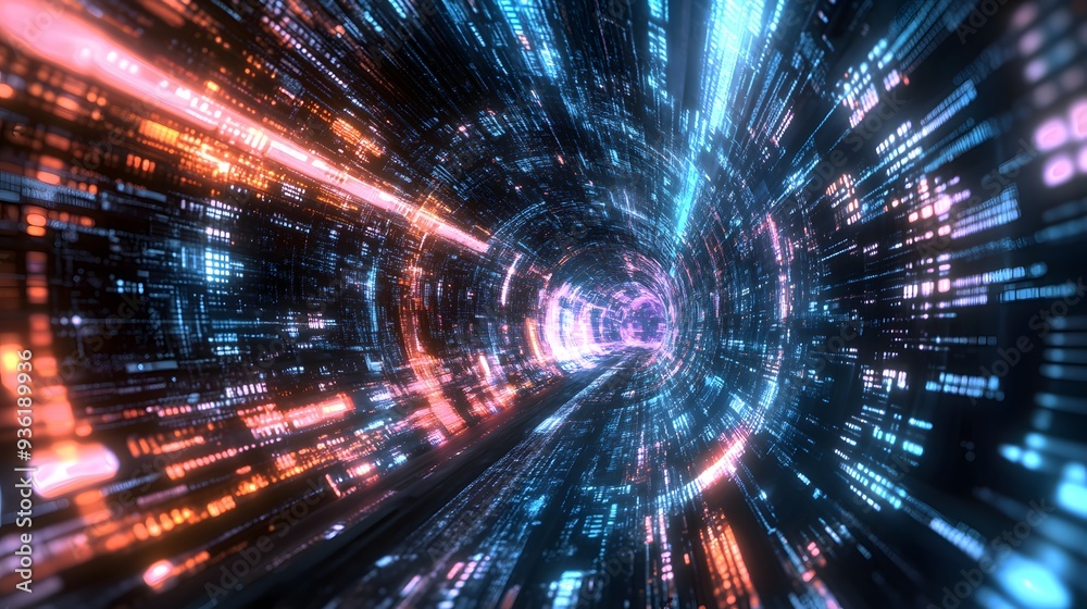 Obraz premium 27. A futuristic data visualization of internet traffic and bandwidth usage in a 3D space