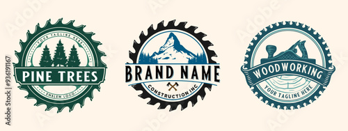 SET carpenter vintage logo design. handcraft and saw icon, for carpentry, furniture, construction and home improvement.