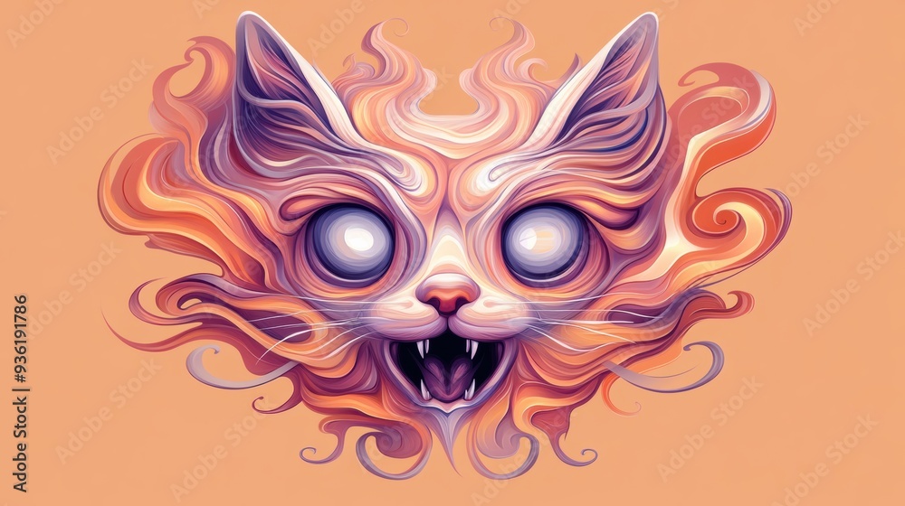 A cat with a face made of flames and eyes, AI A cat with a face made of flames and eyes, AI