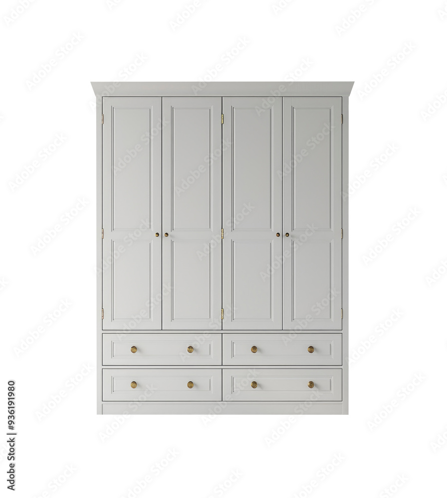 Classic White Wardrobe with Brass Knobs and Ample Storage Space Classic White Wardrobe with Brass Knobs and Ample Storage Space