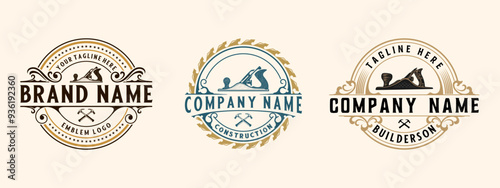 SET carpenter vintage logo design. handcraft and saw icon, for carpentry, furniture, construction and home improvement.
