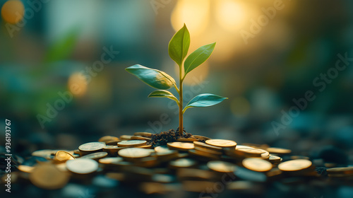 Obraz na płótnie Investment Growth Concept - Young Plant Sprouting from Coins w salonie