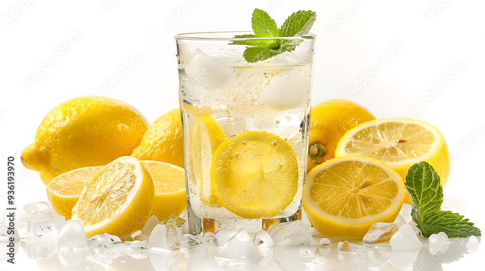 Freshly Squeezed Lemonade with Ice, Lemon Slices, and Mint Freshly Squeezed Lemonade with Ice, Lemon Slices, and Mint