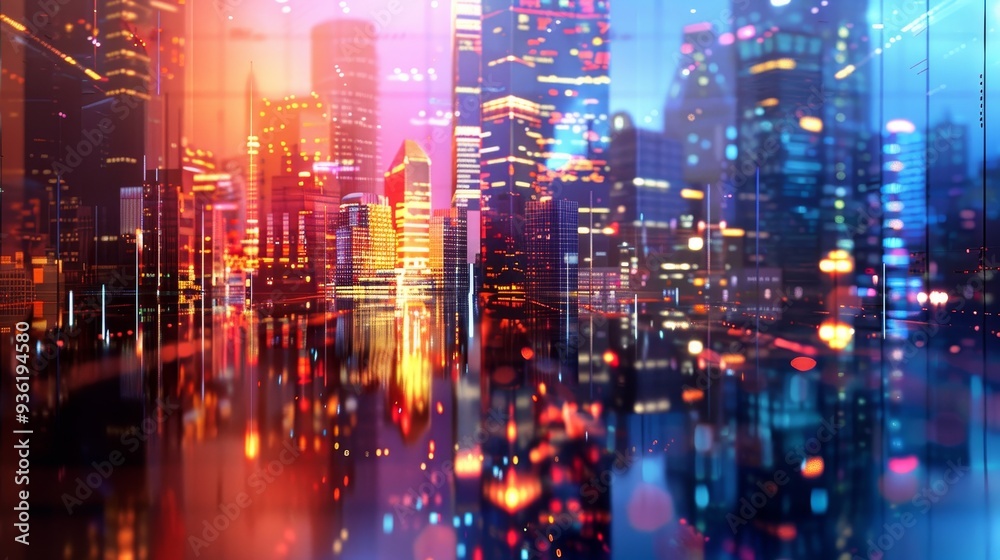 Holographic background of business office buildings
