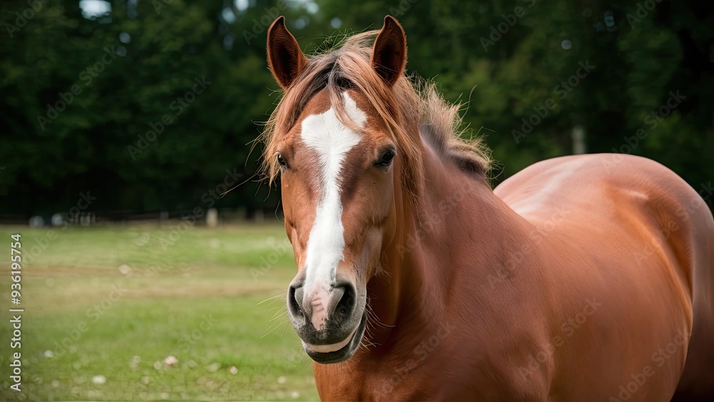 Ein Pferd Auf Der Wiese Schaut In Die Kamera Ein Pferd Auf Der Wiese Schaut In Die Kamera
