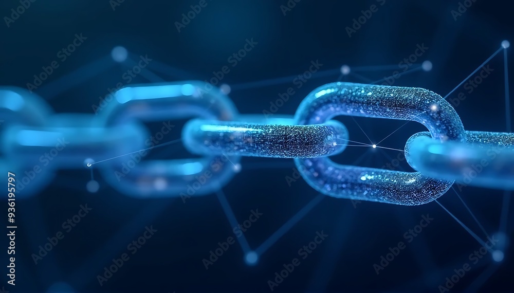 Glowing Blue Geometric Chain Link Illustration Glowing Blue Geometric Chain Link Illustration