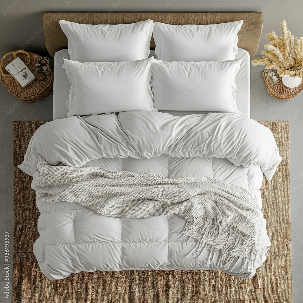 Obraz premium Classic bed with pillow and throw created with generated ai