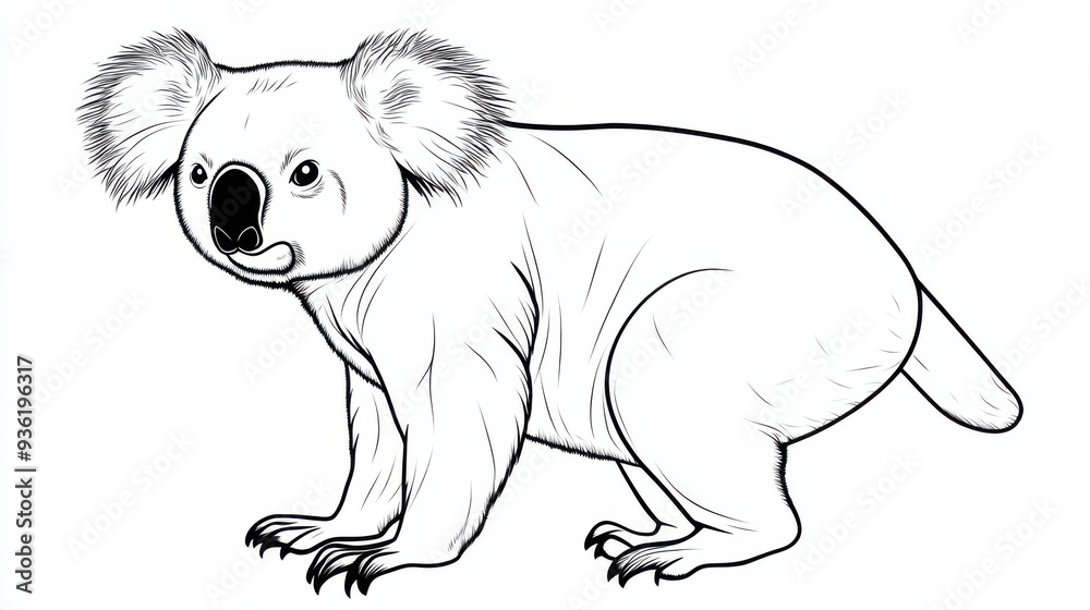 Outline illustration of a black and white koala for drawing and coloring on white background Outline illustration of a black and white koala for drawing and coloring on white background
