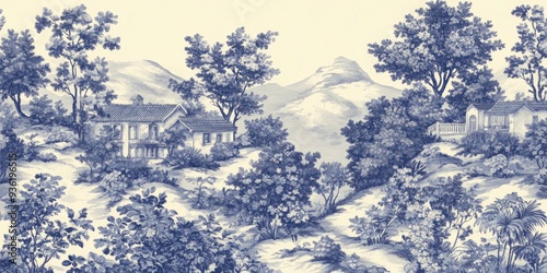 The blue and white chinoiserie print